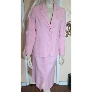 Vintage Prestige of Boston Pink Blazer Women's Suit Jacket Size 8 Skirt 6 Top